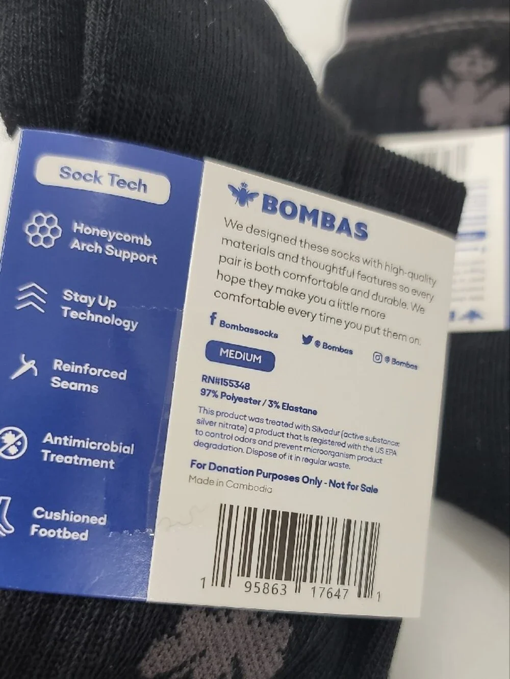 Bombas Set Of 2 Pairs Black Crew Socks Size Medium